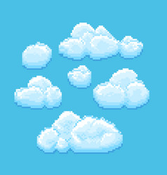 Fluffy white cartoon clouds in blue sky set Vector Image