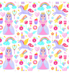 Cute swan princess with crown seamless Royalty Free Vector