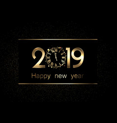 Black shiny 2019 new year banner with clock Vector Image