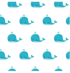 Cute background with cartoon blue whales kawaii Vector Image