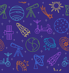 Blue seamless pattern with space icons in thin Vector Image