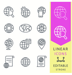 Globe - line icon set editable stroke Royalty Free Vector