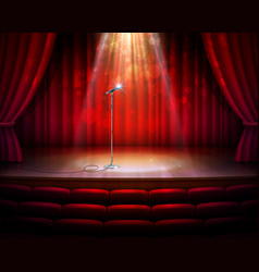 Red curtains theater scene stage colorful glitter Vector Image