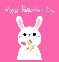 Little enamored bunny with flowers Royalty Free Vector Image