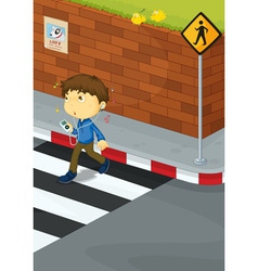 Boy Crossing Road Royalty Free Vector Image - VectorStock