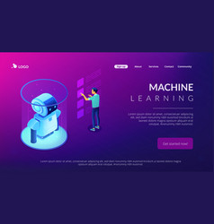 Robotics data analysis isometric 3d landing page Vector Image
