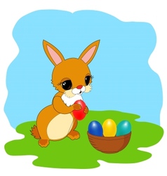 Easter bunny hiding eggs Royalty Free Vector Image