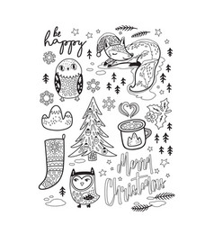 Black and white winter print in cartoon style Vector Image