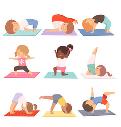 Cute boys and girls practicing yoga exercises Vector Image