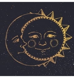 Hand drawn sun with moon Royalty Free Vector Image