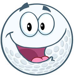 Happy golf ball cartoon character over tee Vector Image