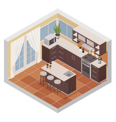 Kitchen modern interior isometric composition Vector Image