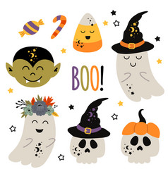 Kawaii cute halloween clipart set Royalty Free Vector Image