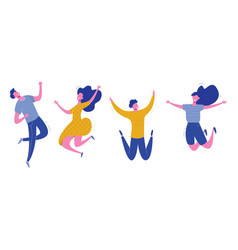 Jumping young happy people in casual clothes flat Vector Image