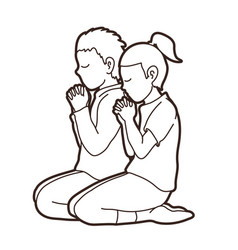 Boy and girl pray together prayer christian Vector Image