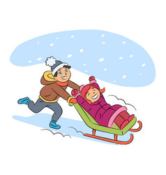 Children playing sledding in the snow Royalty Free Vector