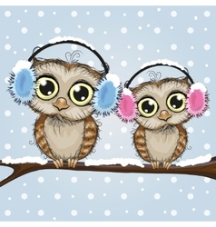 Greeting christmas card two owls Royalty Free Vector Image