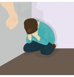 Sad boy sitting in a corner Royalty Free Vector Image