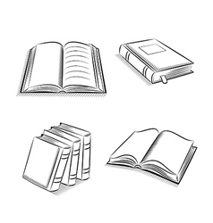 Sketch style quill and inkwell with book Vector Image