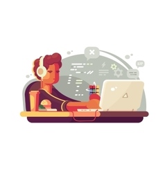 Web developer working on laptop Royalty Free Vector Image