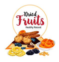 Dried fruits snacks poster Royalty Free Vector Image