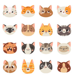 Fun cartoon cat faces cute kitten portraits Vector Image