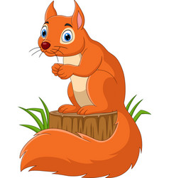 Cartoon chipmunk holding peanut on tree stump Vector Image