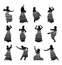 Silhouettes indian dancers in mehndi style Vector Image