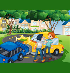 Accident scene with car crashing a bike Royalty Free Vector