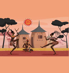 Dancing people on ethnic background with african Vector Image