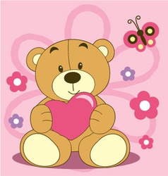 Cartoon teddy bear with flower Royalty Free Vector Image