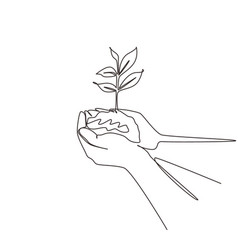 Hands with plant sprout farmer hand holding soil Vector Image