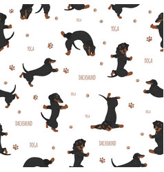 Yoga dogs poses and exercises dachshund seamless Vector Image