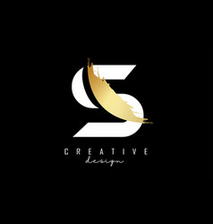 White letter s logo with golden brush stroke Vector Image