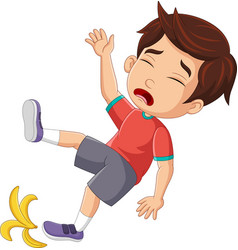 Cartoon little boy slipping on a banana peel Vector Image