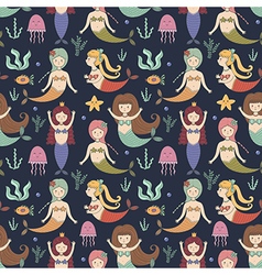 Seamless pattern with cute cartoon mermaids Vector Image