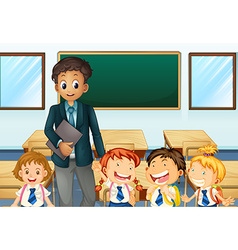 Students folding papercraft in classroom Vector Image