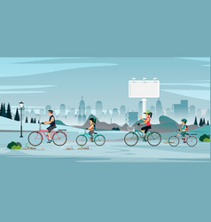 Sports family mom dad and kids ride bikes Vector Image