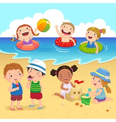 Group of kids having fun on the beach Royalty Free Vector