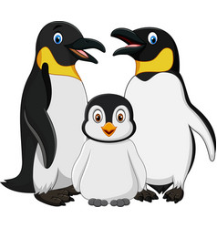 Cartoon happy penguin family isolated on white bac