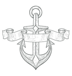 Anchor and ribbon banner hand drawn sketch Vector Image