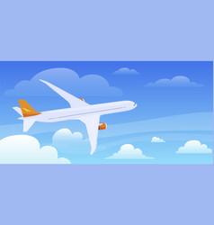 Plane fly in blue sky with clouds Royalty Free Vector Image