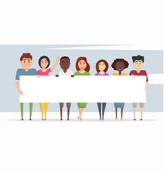 Group multi ethnic people holding empty banner Vector Image