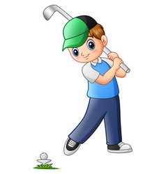 Cartoon boy playing golf Royalty Free Vector Image