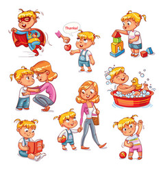 Cartoon kid daily routine activities set Vector Image