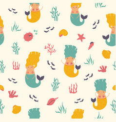 Mermaid seamless pattern cute little mermaids and Vector Image
