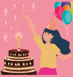 Happy birthday woman with cake and candle Vector Image