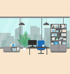 Cartoon home office interior workplace Royalty Free Vector