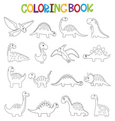 Funny Cartoon Dinosaurs Collection Coloring Book Vector Image