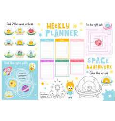 Weekly planner with funny outer space and funny Vector Image